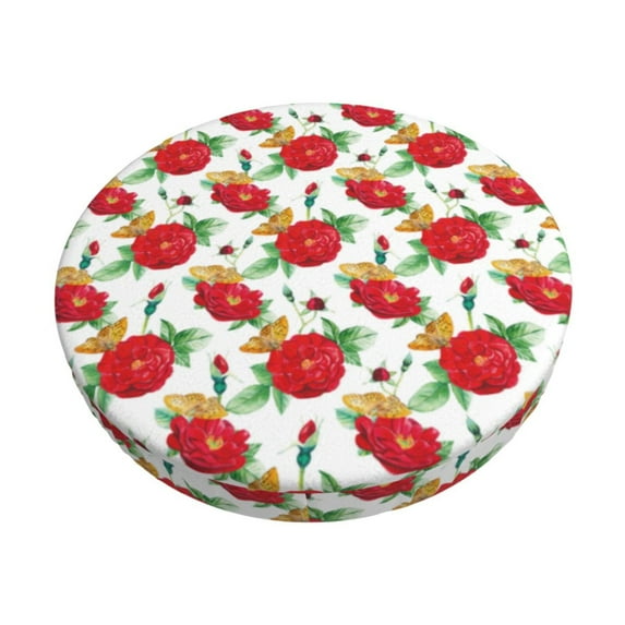 KLL Rose Flowers Round Bar Chair Cushion Cover 14 inch ,Bar Stool Protector with Elastic, Soft Washable