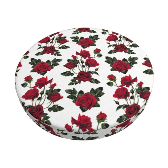 KLL Rose Flowers Round Bar Chair Cushion Cover ,Bar Stool Protector with Elastic, Soft Washable