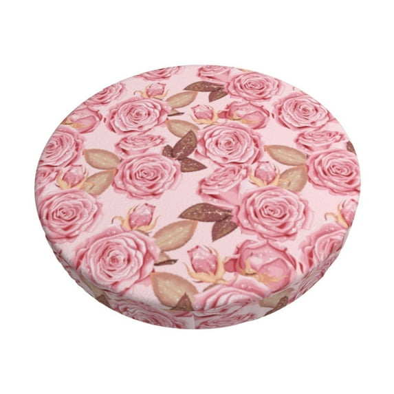 KLL Rose Flowers Round Bar Chair Cushion Cover ,Bar Stool Protector with Elastic, Soft Washable