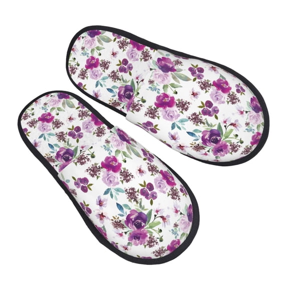KLL Rose Flowers Slippers for Women Men House Slip on Indoor Outdoor Bedroom Furry Fleece Lined Ladies Comfy Anti-Skid Rubber Hard Sole-Medium