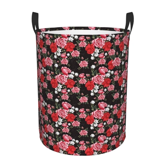 KLL Rose Flowers Waterproof Foldable Laundry Hamper Bucket with Handles for Storage Bin,Kids Room,Home Organizer (Medium )