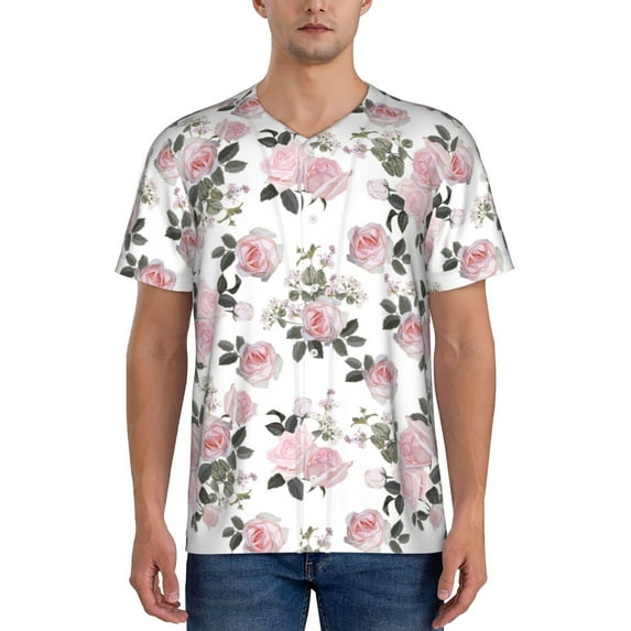KLL Rose Flowers for Men's Baseball Shirts,Short Sleeve Casual Shirts Button Down Shirt for Men Beach Summer Wedding Shirt-4X-Large