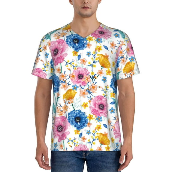 KLL Rose Flowers for Men's Baseball Shirts,Short Sleeve Casual Shirts Button Down Shirt for Men Beach Summer Wedding Shirt-XX-Large