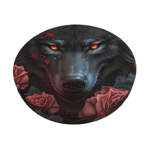 KLL Rose Full Moon Black Wolf Round Bar Chair Cushion Cover 14 inch ,Bar Stool Protector with Elastic, Soft Washable