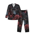 thumbnail image 1 of KLL Rose Full Moon Black Wolf Sleepwear Mens Flannel Pajamas,Long Cotton Pj Set, 1 of 7