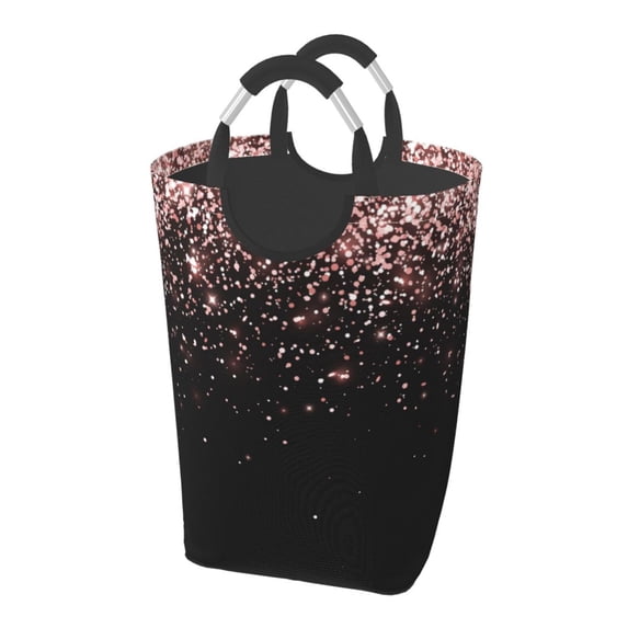 KLL Rose Gold Glitter1 Laundry Hamper,Large Canvas Fabric Lightweight Storage Basket Toy Organizer Dirty Clothes Collapsible Waterproof