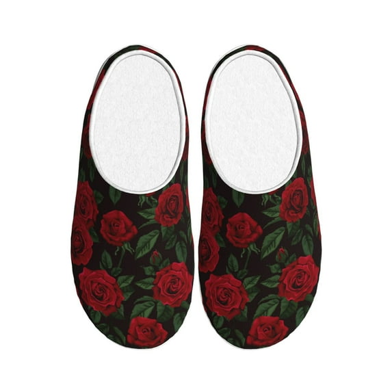 KLL Rose Pattern Adult Unisex Cozy Slippers,Fuzzy Slip-on Slippers TPR Sole Slippers Comfort Plush Home Footwear for Indoor & Outdoor-39/40