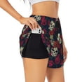 thumbnail image 1 of KLL Roses Skulls Pattern Shorts Women,Athletic Shorts High Waisted Running Shorts Pocket Sporty Short Gym Elastic Workout Shorts-Medium, 1 of 7
