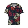 thumbnail image 1 of KLL Roses Skulls Print Men's Shirt Short Sleeve Button Down Summer Cuba Beach Shirts- 3X-Large, 1 of 7