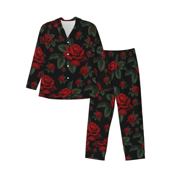 KLL Roses Sleepwear Mens Flannel Pajamas,Long Cotton Pj Set