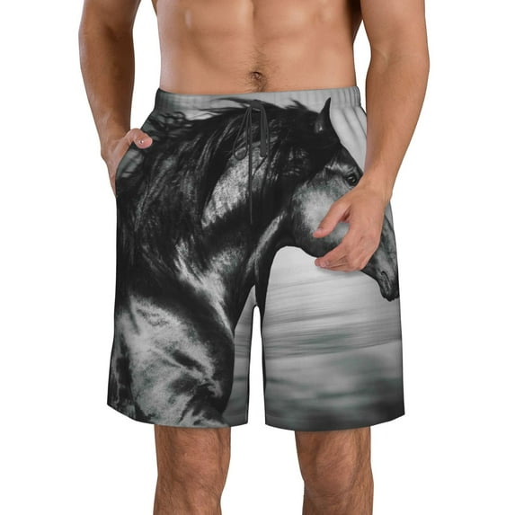 KLL Running Horse Men's Casual Summer Beach Shorts Hawaiian Shorts with Pockets-X-Large