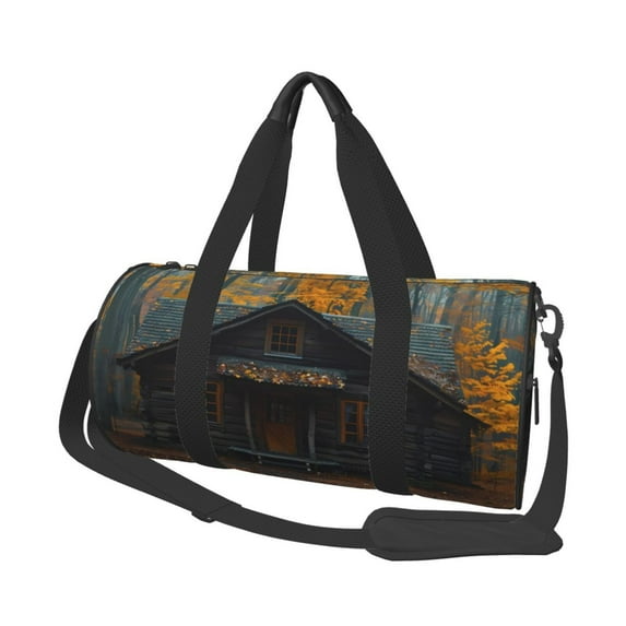 KLL Rustic Cabin Autumn Forest Duffle Bag For Men Women Sport Gym Fitness Tote Travel Training Workout Basketball Football Weekender