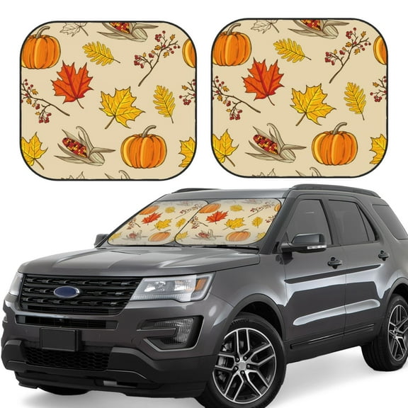 KLL Rustic Harvest Time Windshield Sun Shade 2-Piece Foldable Car Front Window Sunshade for Most Sedans SUV Truck- Small