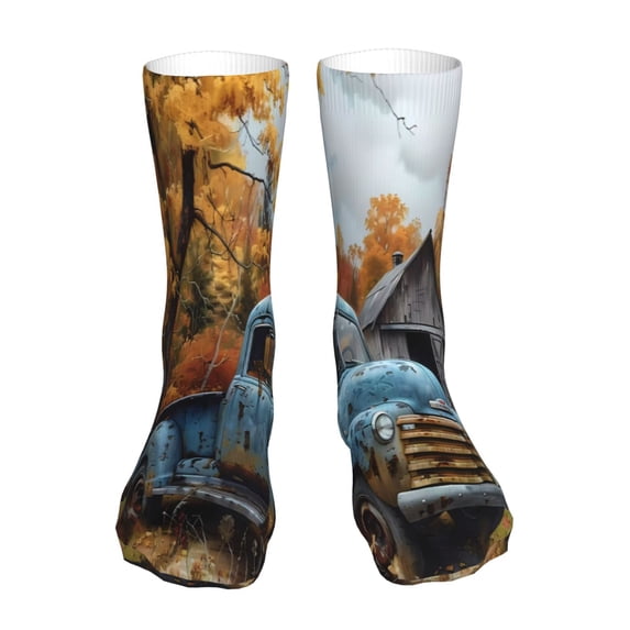 KLL Rustic Vintage Truck Autumn Print Womens Crew Socks Athletic Middle Tube Long Socks Novelty Socks Gifts For Men