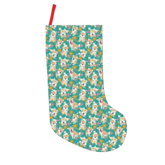 KLL SHIBA WITH FLORAL for 18" Christmas Stocking Snowman Xmas Stocking Holiday Christmas Decoration Gifts for Family Kids