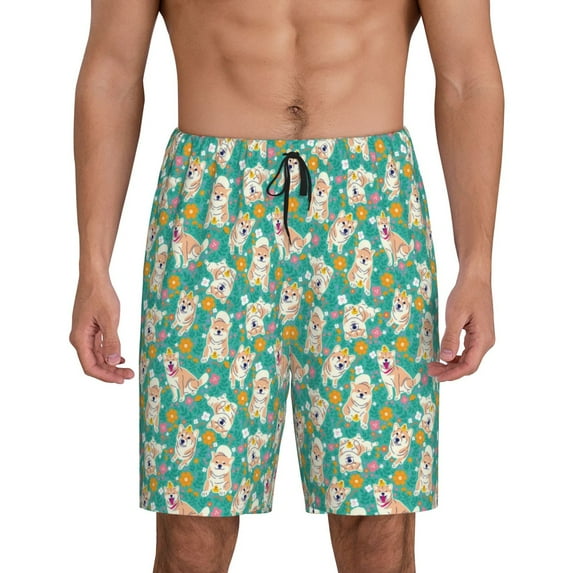 KLL SHIBA WITH FLORAL for Men's 1-Pack Shorts,Sleep Pajama Shorts for Men Soft Pj Shorts Men's Pajama Bottoms Sleepwear -XX-Large