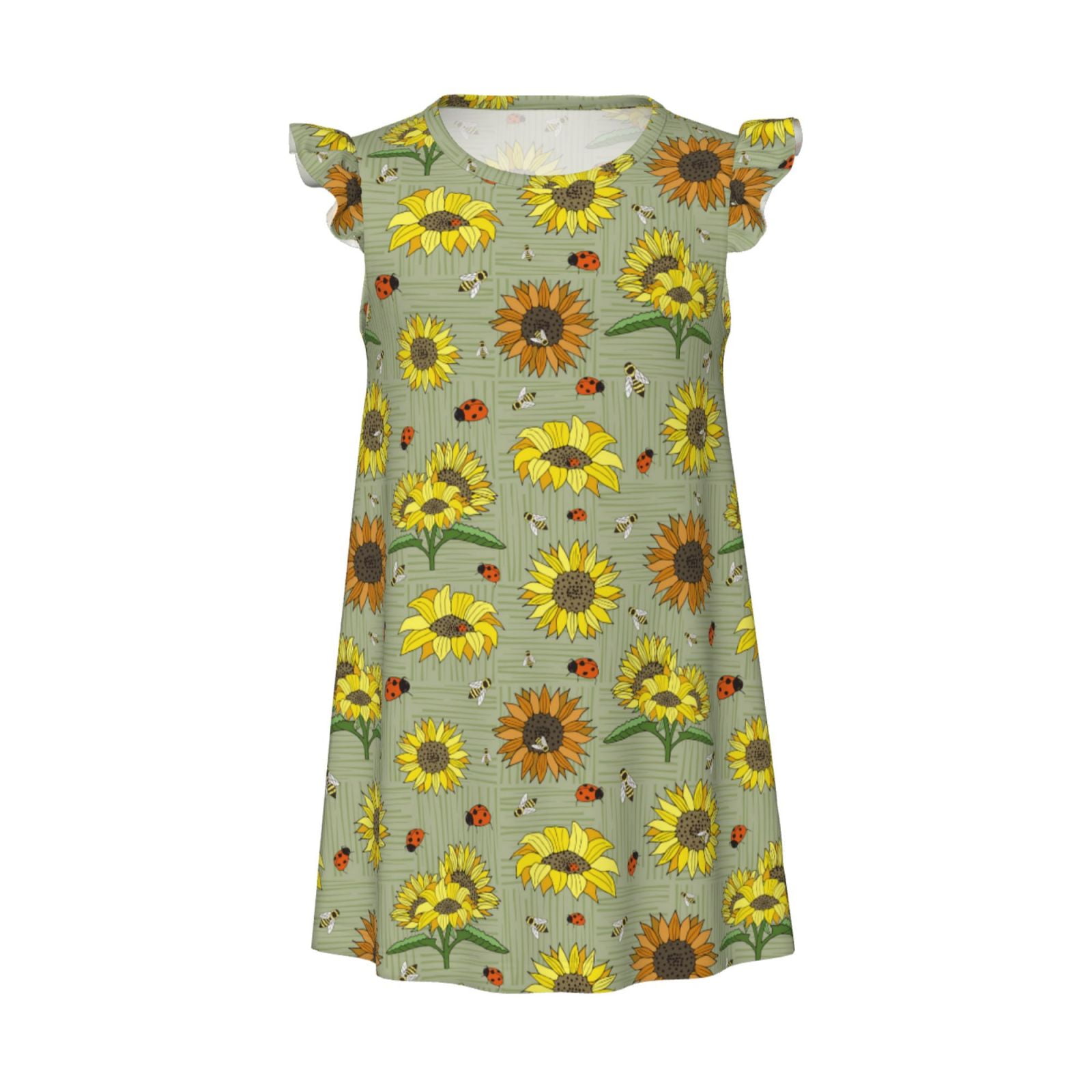 KLL Sage Green With Sunflowers Print Girls Nightgowns Pajamas for Girl