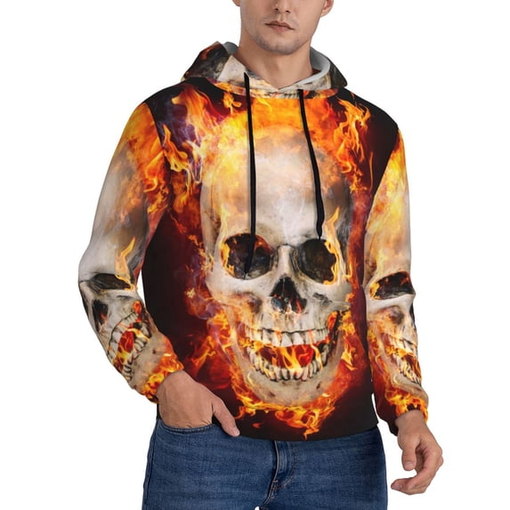 KLL Satanic Skull Print Mens Hoodie Long Sleeve Casual Pullover Hooded Sweatshirt Fashion Drawstring Hoodies with Pocket-Large