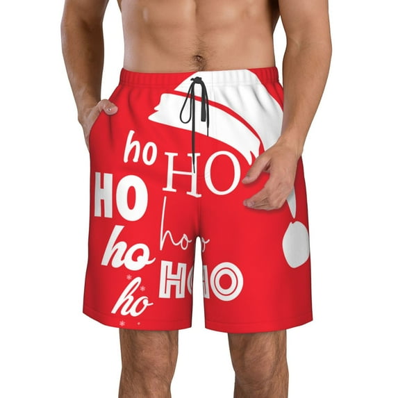 KLL Saying Ho Ho Ho Men's Casual Summer Beach Shorts Hawaiian Shorts with Pockets-3X-Large