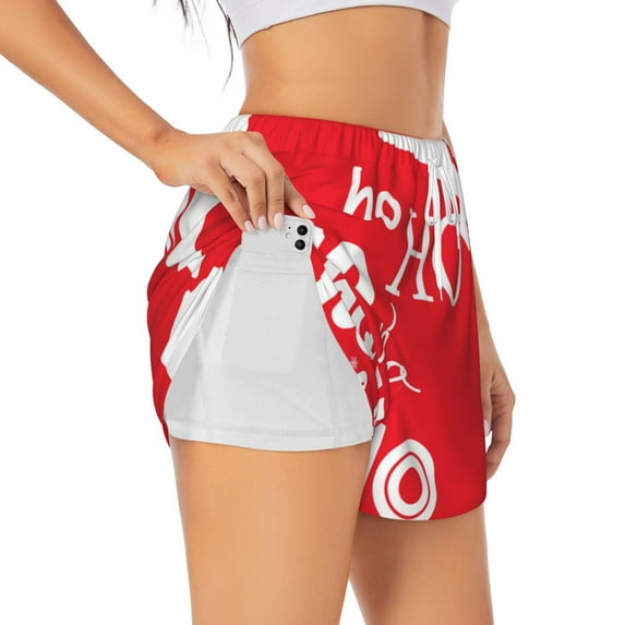 KLL Saying Ho Ho Ho Pattern Shorts Women,Athletic Shorts High Waisted Running Shorts Pocket Sporty Short Gym Elastic Workout Shorts-XX-Large