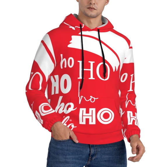 KLL Saying Ho Ho Ho Print Mens Hoodie Long Sleeve Casual Pullover Hooded Sweatshirt Fashion Drawstring Hoodies with Pocket-Small