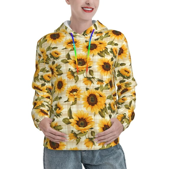 KLL Scottish Plaid Sunflower for Womens Pullover Hoodie with Pocket Hooded Long Sleeve Shirts Sweatshirt for Women-Large