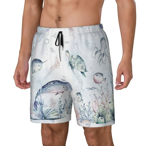 KLL Sea Animals for Mens Swim Trunks Quick Dry Swim Shorts with Built-in Compression Liner Funny Swimwear Bathing Suits-X-Large