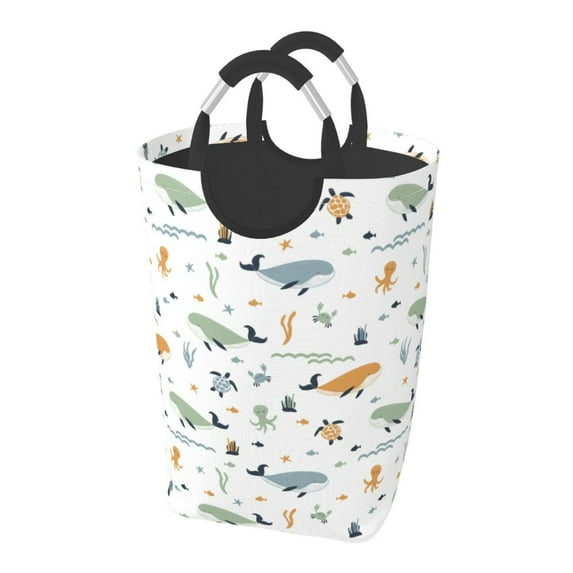 KLL Sea Creatures Laundry Hamper,Large Canvas Fabric Lightweight Storage Basket Toy Organizer Dirty Clothes Collapsible Waterproof