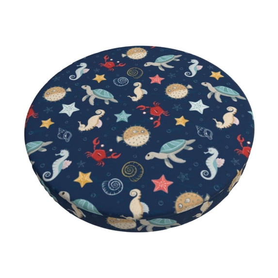 KLL Sea Creatures Round Bar Chair Cushion Cover 14 inch ,Bar Stool Protector with Elastic, Soft Washable