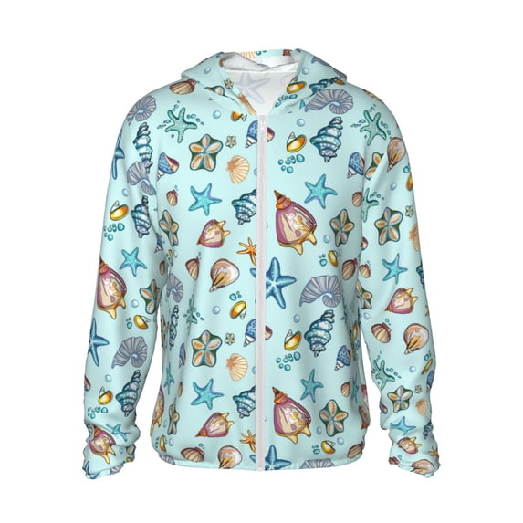 KLL Sea Shells 2 Print Men's Women’s UPF 50+ Sun Protection Outdoor Hoodie Jacket Long Sleeve Fishing Hiking Performance Shirt-3X-Large