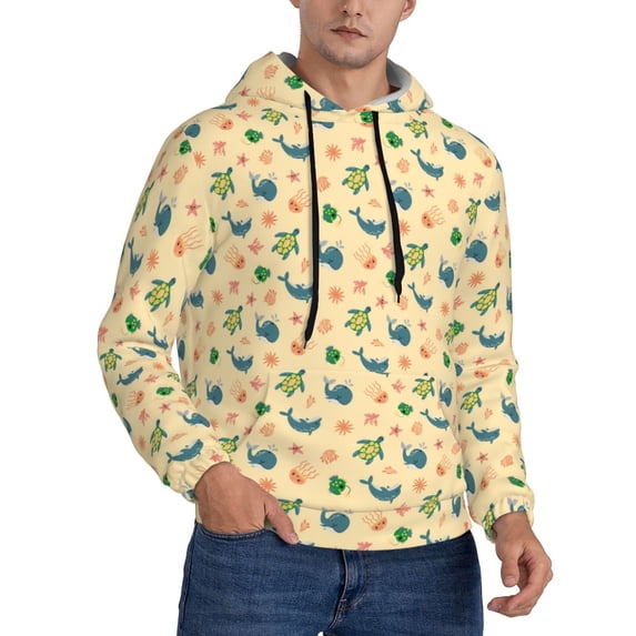 KLL Sea Turtle And Whale Print Mens Hoodie Long Sleeve Casual Pullover Hooded Sweatshirt Fashion Drawstring Hoodies with Pocket-3X-Large