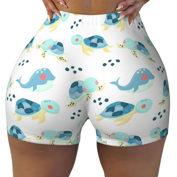 KLL Sea Turtle Pattern Workout Shorts for Women Scrunch Short Gym Yoga Running Sport Active Exercise Fitness Shorts