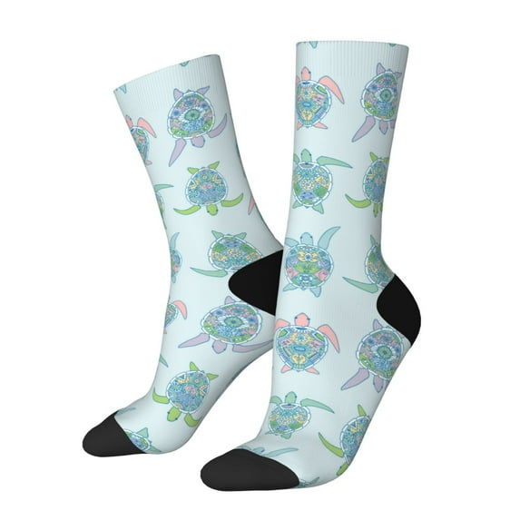 KLL Sea Turtle Print Cool Socks Men's Women's Crew Socks Funny Crazy Novelty Stockings