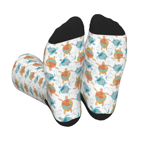 KLL Sea Turtle Print Cool Socks Men's Women's Crew Socks Funny Crazy Novelty Stockings