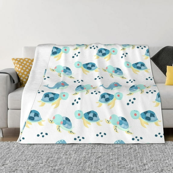 KLL Sea Turtle Print Fleece Throw Blanket, Horizontal Fleece Bedding Cute Soft Blankets Comfy Fleece Flannel Plush Home Decor for Couch & Bed -80"x60"