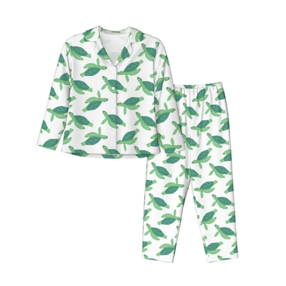 KLL Sea Turtle Print Women's Long Sleeve Pajamas with Pants Sleepwear Loungewear 2 Set-XX-Large