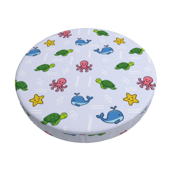 KLL Sea Turtle Whale Round Bar Chair Cushion Cover 13 inch ,Bar Stool Protector with Elastic, Soft Washable