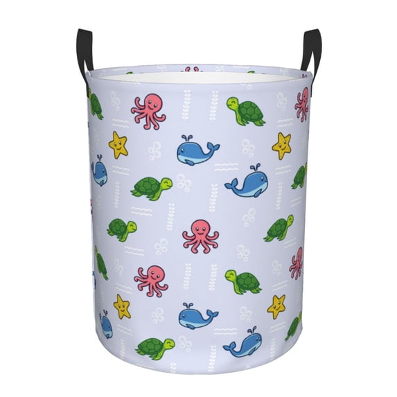 KLL Sea Turtle Whale Waterproof Foldable Laundry Hamper Bucket with Handles for Storage Bin,Kids Room,Home Organizer (Medium )