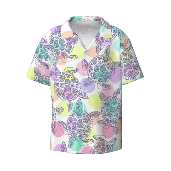 KLL Sea Turtles Print Men's Shirt Short Sleeve Button Down Summer Cuba Beach Shirts- 3X-Large