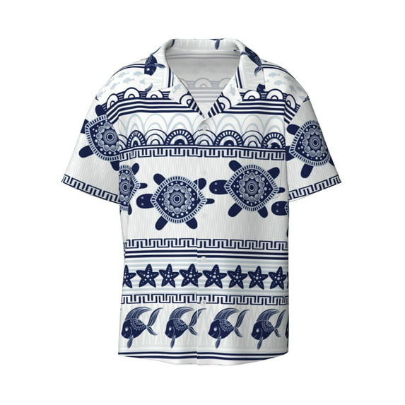 KLL Sea Underwater Turtles Print Men's Shirt Short Sleeve Button Down Summer Cuba Beach Shirts- 3X-Large