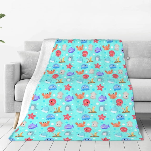 KLL Sea animals Pillow Covers Envelope Closure,Super Soft and Cozy Fuzzy Fleece Pillow Case Cover-60"x50"