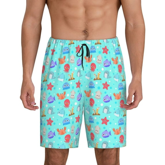 KLL Sea animals for Men's 1-Pack Shorts,Sleep Pajama Shorts for Men Soft Pj Shorts Men's Pajama Bottoms Sleepwear-3X-Large