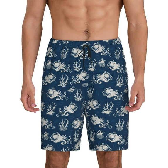 KLL Sea octopus for Men's 1-Pack Shorts,Sleep Pajama Shorts for Men Soft Pj Shorts Men's Pajama Bottoms Sleepwear-4X-Large