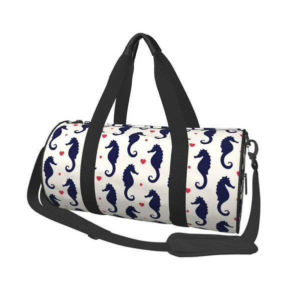 KLL Seahorses and Hearts Duffle Bag For Men Women Sport Gym Fitness Tote Travel Training Workout Basketball Football Weekender