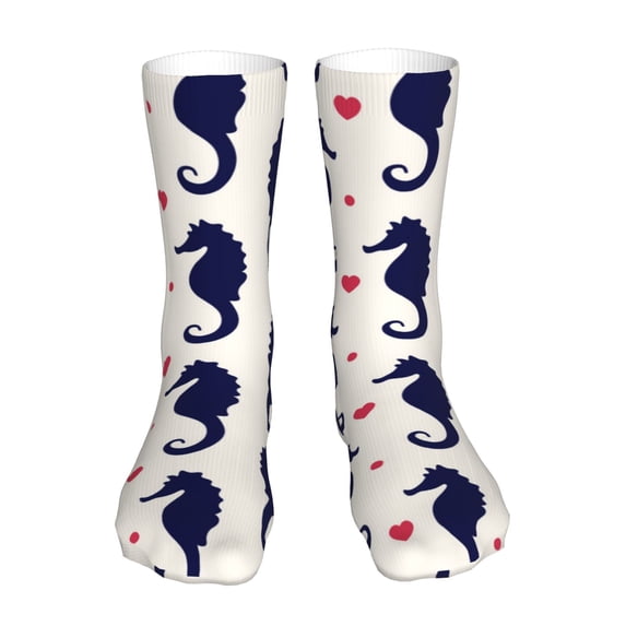KLL Seahorses and Hearts Print Womens Crew Socks Athletic Middle Tube Long Socks Novelty Socks Gifts For Men