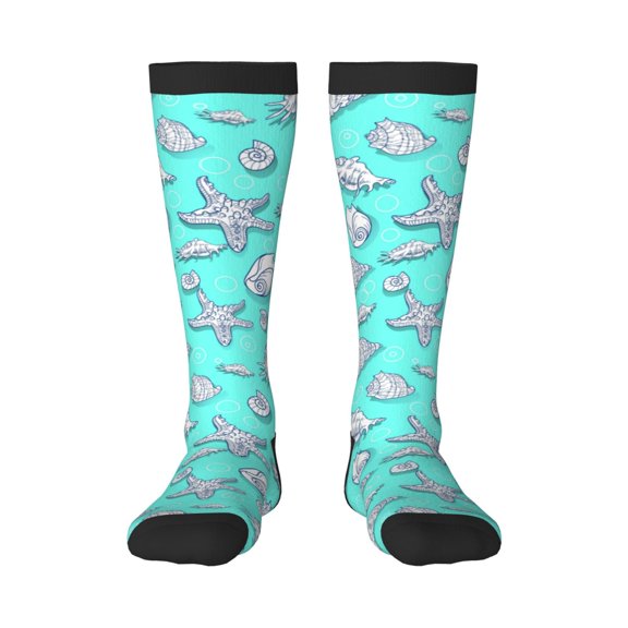 KLL Seashell And Starfish Print Cool Socks Men's Women's Crew Socks Funny Crazy Novelty Stockings