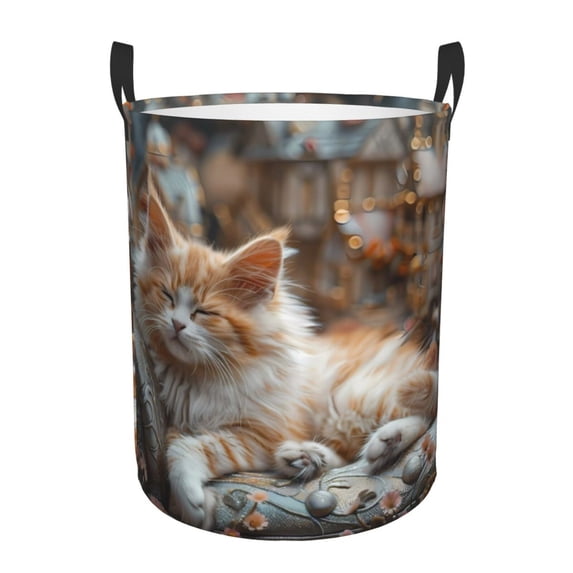KLL Serene Kitten Kingdom Waterproof Foldable Laundry Hamper Bucket with Handles for Storage Bin,Kids Room,Home Organizer ( )