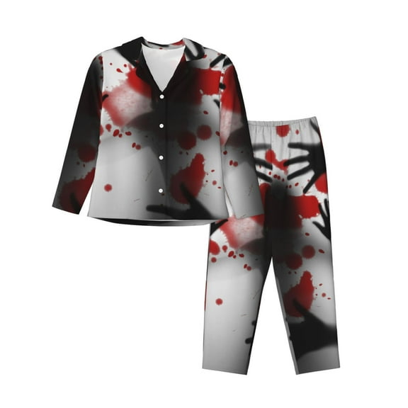 KLL Shadows Behind Print Women's Long Sleeve Pajamas with Pants Sleepwear Loungewear 2 Set-Small