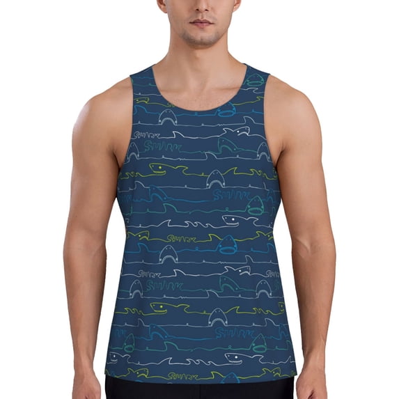 KLL Shark (2) Print Men's Muscle Gym Workout Stringer Tank Tops Bodybuilding Fitness T-Shirts Tank Tops Men-XX-Large