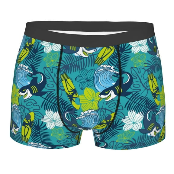 KLL Shark And Leaves Men's Cotton Boxer Briefs Underwear-Small